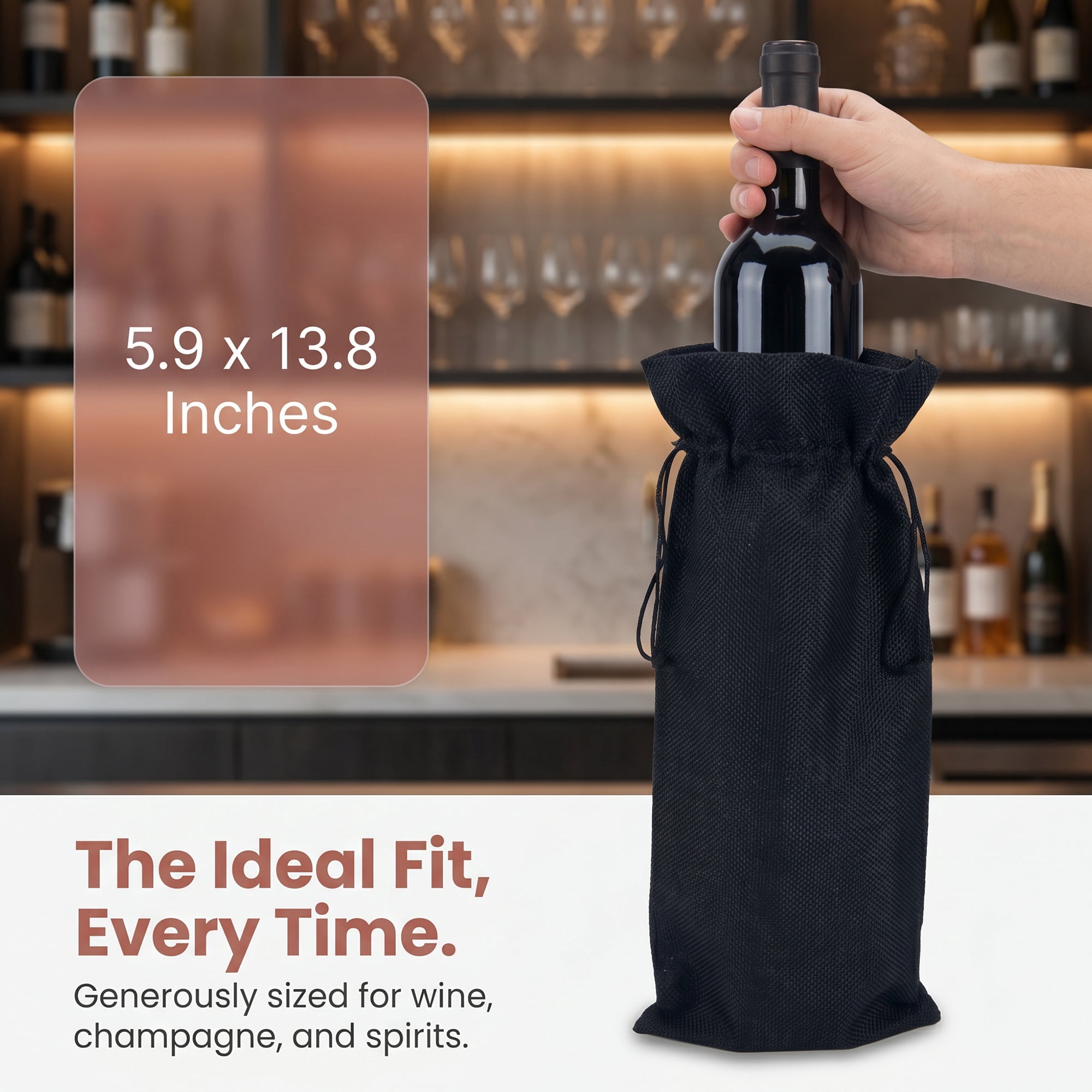 Unique Bargains Elegant Single Wine Bottle Gift Bags with Handles Black 5.9" x 13.8"