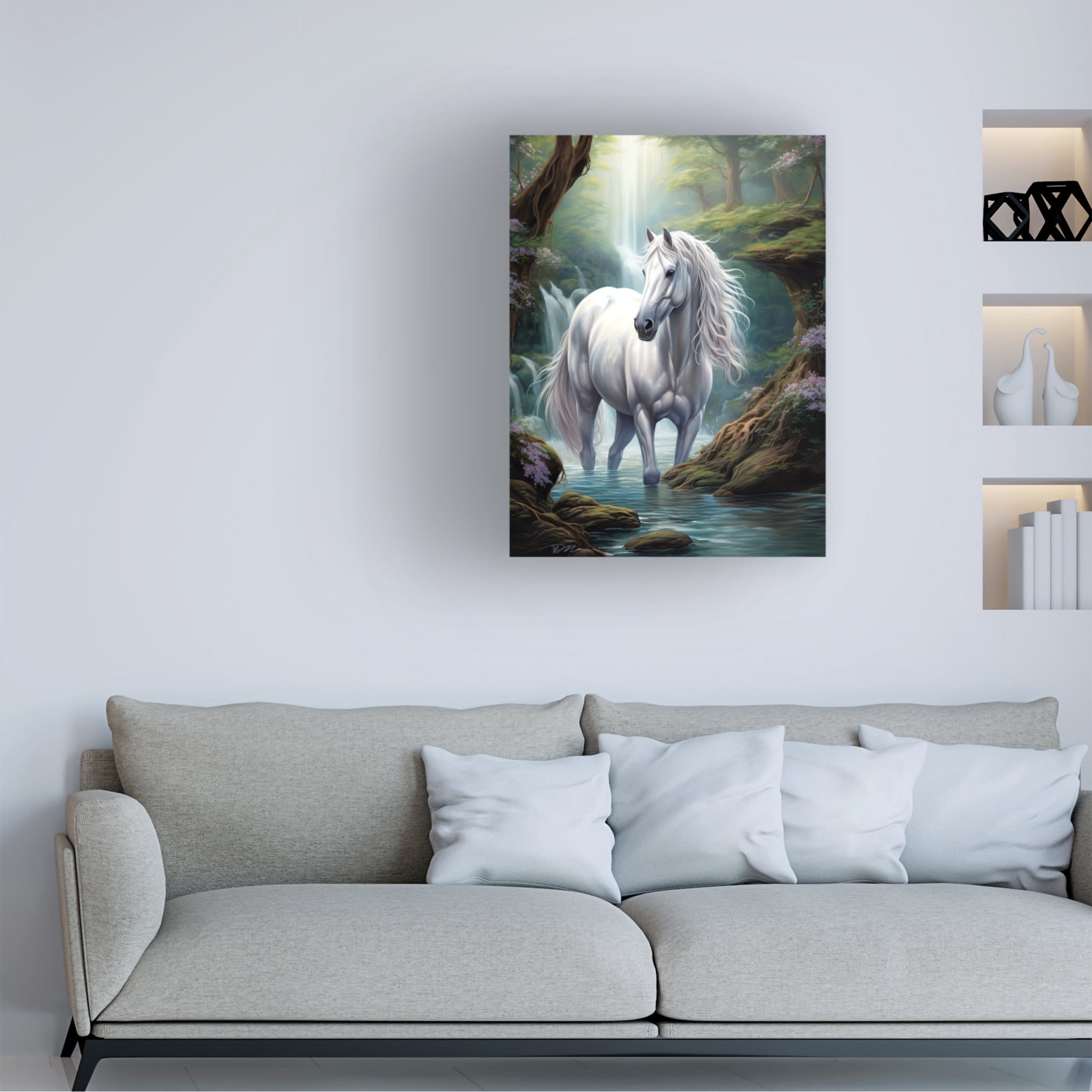 Canvas Wall Art - Momart 'Fairy White Horse' Wall Art for Living Room, Bedroom, or Office Décor by Trademark Fine Art - 24 x 32 Inches