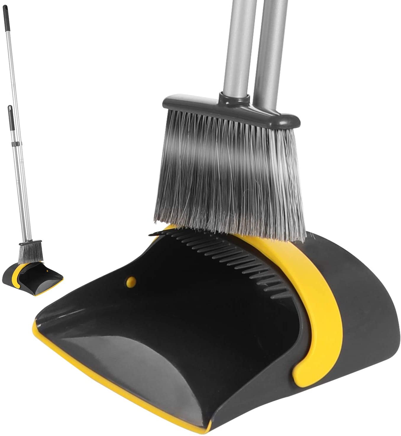 Dust Pan and Broom Set Cleans Combo Extendable Dustpan Rotatable Stand Up 