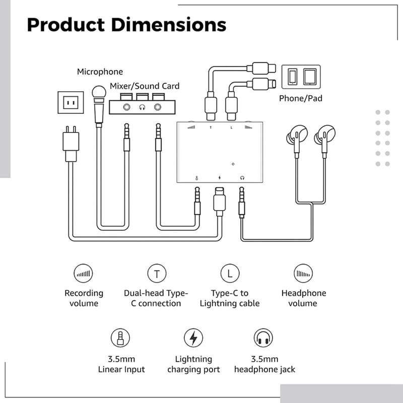 Audio Interface Adapter for Livestreaming Dual Stereo High-Resolution Sound Card for Live Singing and Recording