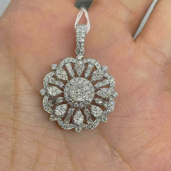 2Ct Round Cut Lab Created Diamond Solitaire Pendant 14K White Gold Plated Silver