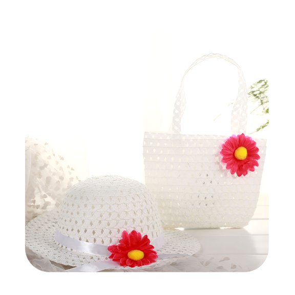 TELOLY Girls Tea Party Straw Sun Hat and Purse Sets Kids Child Birthdays Easter Party Daisy Flower Sunflower Summer Beach Cap Travel Gift