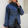 thumbnail image 6 of Zefriona Womens Denim Jacket Asymmetric Hem Drop Shoulder Button Pocket Long Sleeve Jean Coat Dark Blue Size M, 6 of 9