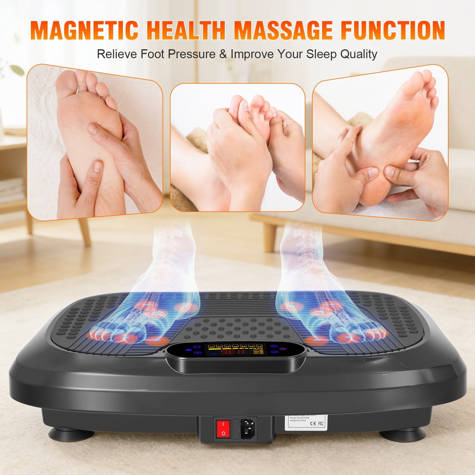 RICAN Vibration Plate Exercise Machine, Whole Body Shake Plate Exercise Machine with 5 Resistance Bands for Lymphatic Drainage & Wellness and Fitness,Black