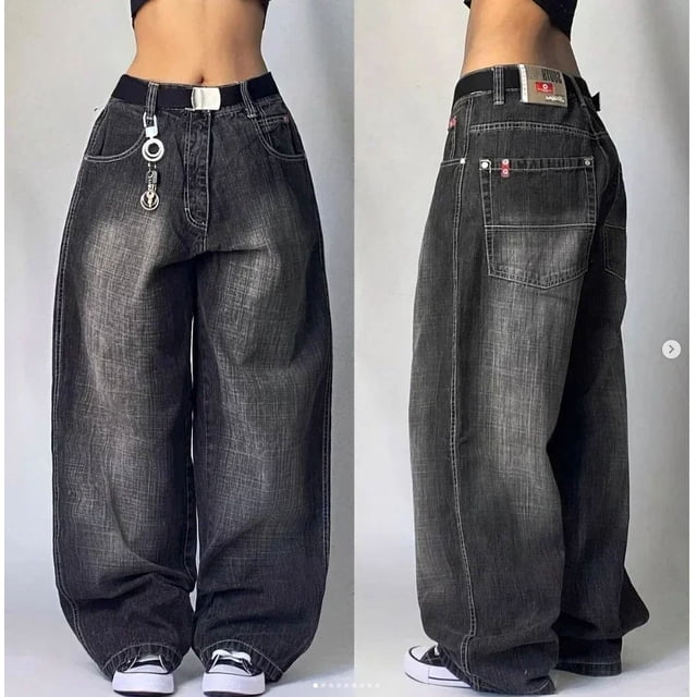 Pantalones vaqueros con estampado gótico Retro para mujer, pantalón holgado de pierna ancha y recta, estilo Hip Hop americano, Y2K, Unisex