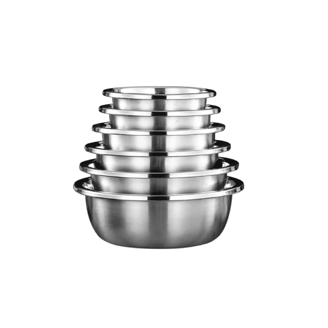 Set 6 Tazones Bowls Acero Inoxidable 18-20-22-24-26-28 Cm Plata
