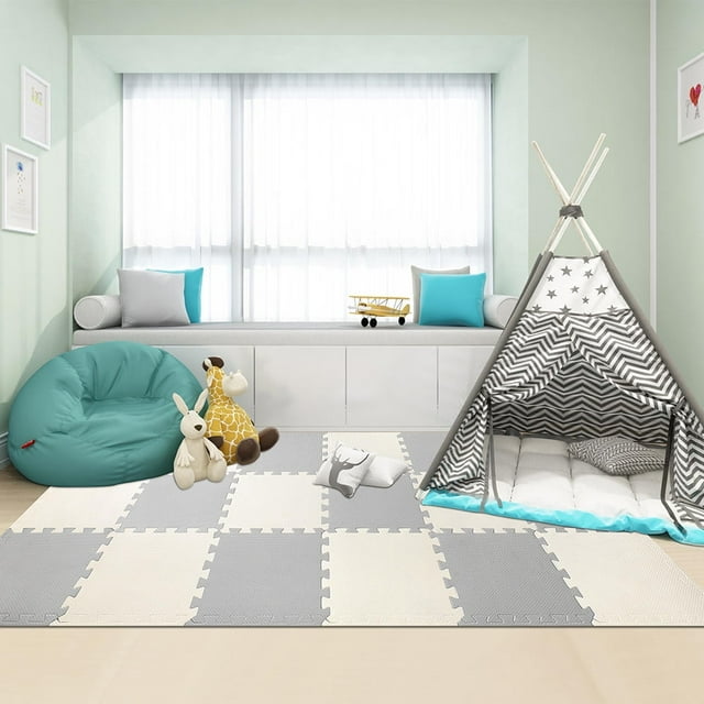 36pcs Puzzle Floor Mats, 3.24 Sqm Coverage 0.39" Thin Baby Playmat Interlocking Tiles Play Mats Crawling Exercise Mat