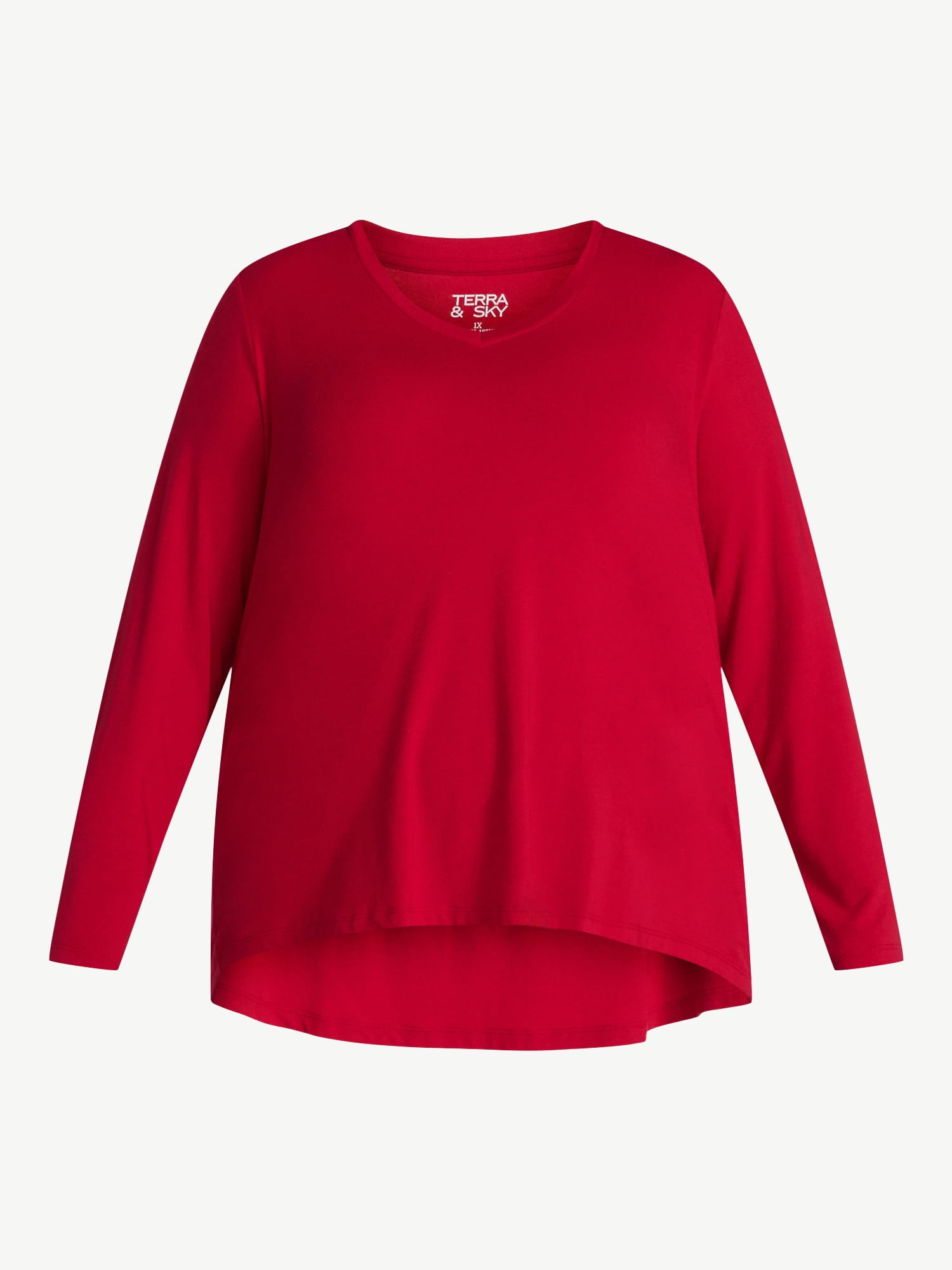Terra & Sky Women's Plus Size Long Sleeve V-Neck Tee, Sizes 0X-5X