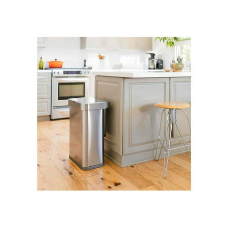 simplehuman 58 Liter Rectangular Sensor Can with Voice and Motion Control, Brushed Stainless Steel - Brushed Stainless Steel