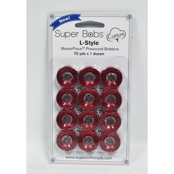 Super Bobs MasterPiece Cotton 70yd Prewound Bobbins 12ct L-Style Bernini