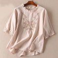 thumbnail image 4 of Birdeem Blouses pour Femmes Printemps Été Couleur Unie Broderie T-Shirt Décontracté Manches Courtes Col Rond Hauts Blouse en Coton Lin, 4 of 12