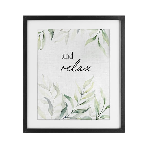 And Relax Soothing Greenery Black Framed Print Under Glass, design by Lettered and Lined