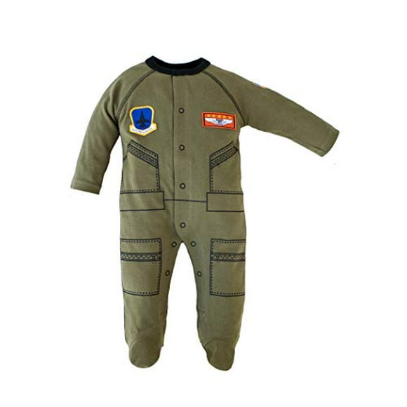 Baby Aviator Flight Suit Long Sleeve Sleeper 0-12 Mo Olive W Black Trim 3-6 mo