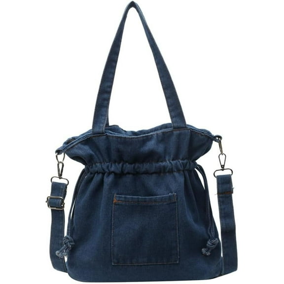 Zhengup Womens Canvas Shoulder Bags Denim Bucket Crossbody Tote Large Purse Handbags Top Handle Satchel with Drawstring