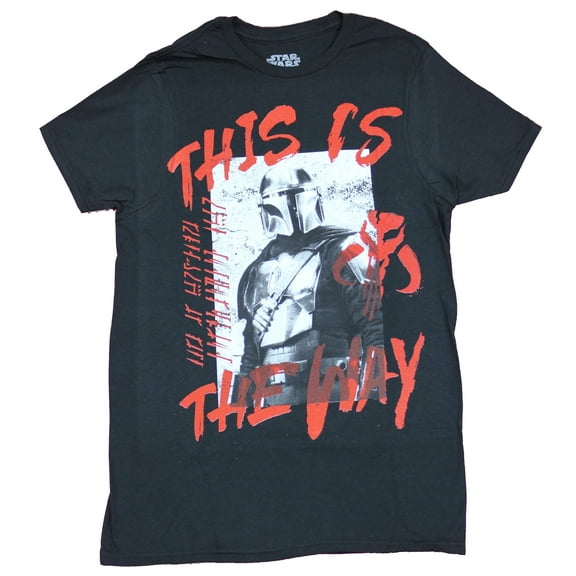 Star Wars The Mandalorian Mens T-Shirt - This is the Way Red Script Over Photo Box (Small)