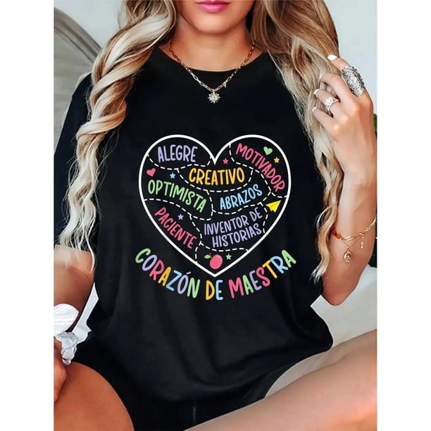Playera de Maestra de Español 100% Algodón - Corazón Bilingüe