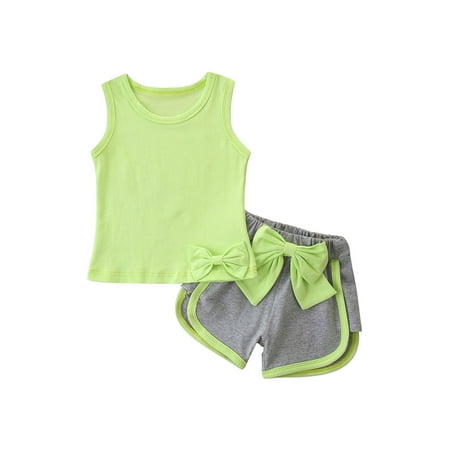 

Infant Girl Clothes Set Solid Color Sleeveless Vest + Side Split Short Pants