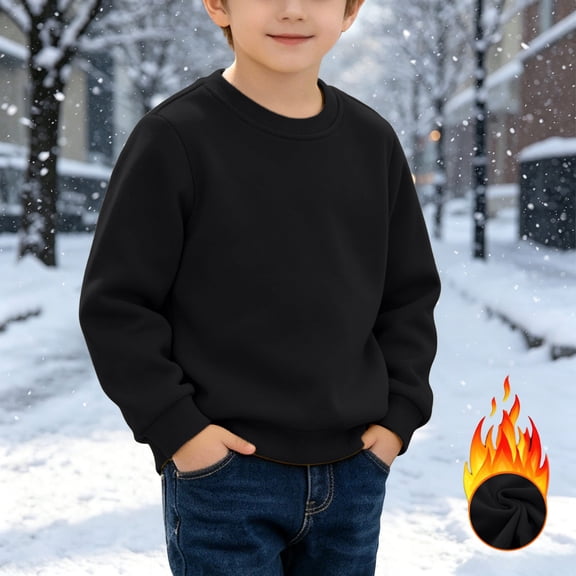 SELONE Kids Crewneck Sweatshirt Plain Long Sleeve Shirts Fleece Liner Ribbed Cuffs Pullover Comfywear Clothes 1-13Y