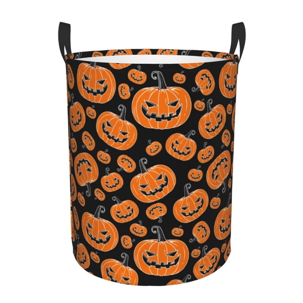 Balery Halloween Pumpkins Cesta de ropa redonda con asas, impermeable, independiente, para ropa, juguetes, dormitorio y familia-Medium