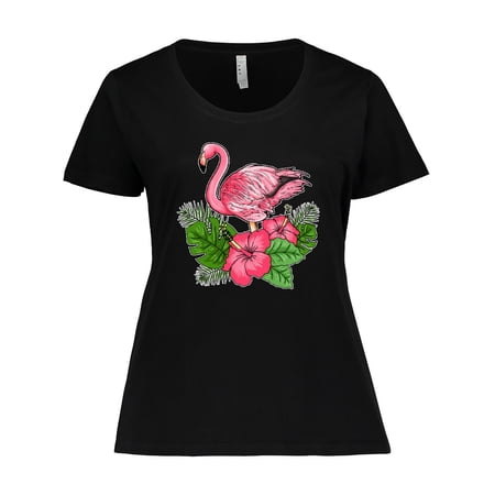 Inktastic Flamingo with Tropical Flowers Women s Plus Size T-Shirt
