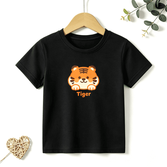 Girls Graphic Tees Cute Tiger Cub Kids T Shirt Sweet Animal 100% Cotton Short Sleeve Soft Tops 4-13Y