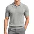 thumbnail image 2 of Short Sleeve Knit Golf Shirts for Men 2026 Summer Polo Collar Cable Knit Stretchy Casual Vacation Beach Tops with Buttons Light Gray M, 2 of 9
