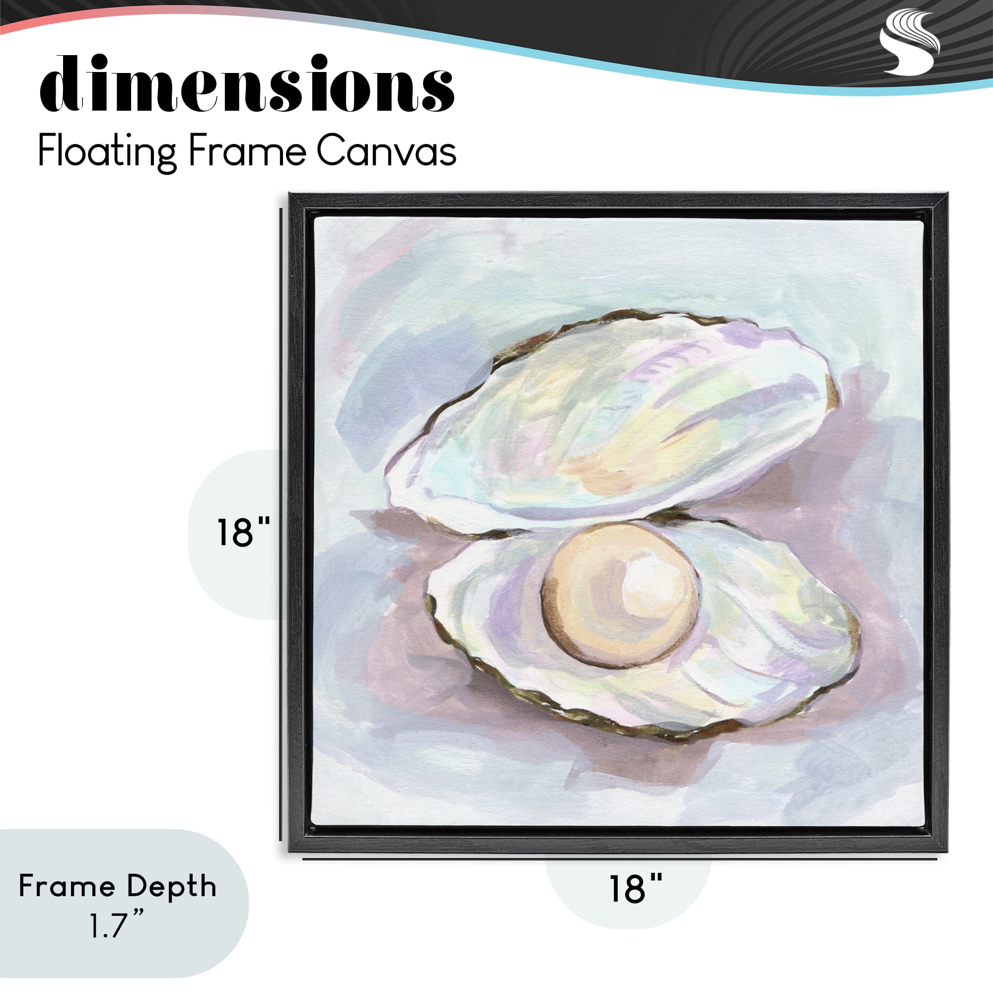 Stupell Industries Silent Opal Clam Pearl Black Framed Floater Canvas Wall Art, design by Melissa Wang