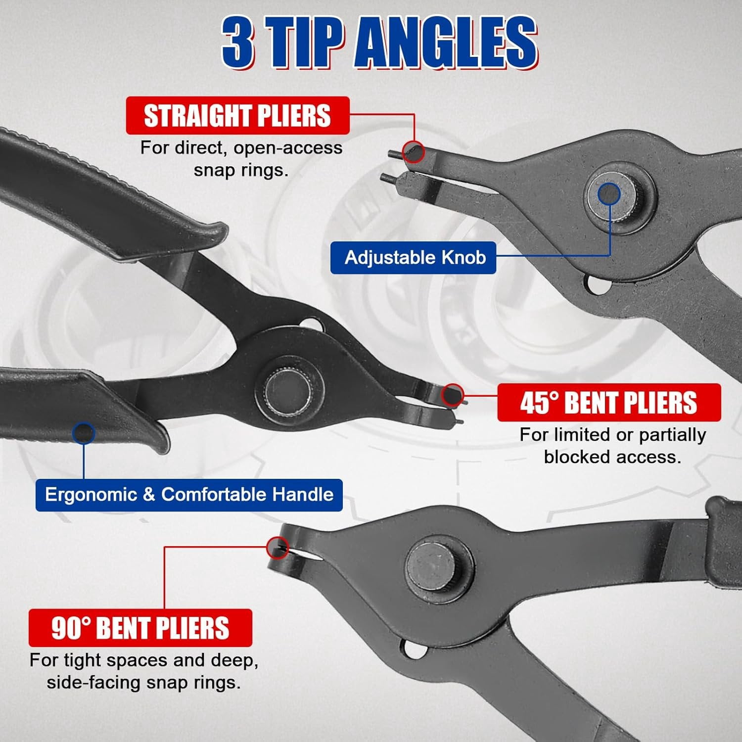 14 count Snap Ring Plier Set, Straight & Bent Retaining Ring Pliers, Long Reach Snap Ring Plier with Hook & Pick, Retaining Clip and Circlip  for 0.038in 0.047in 0.070in 0.090in