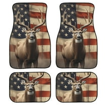 Renewold Deer American Flag Rubber Car Floor Mats 4 Pieces, Universal Fit Front & Rear Auto Rugs Full Set, Protect Your Vehicle's Interior for Car SUV Van & Trucks
