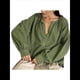 thumbnail image 3 of Blusa de con Lazo Frontal para Mujer, Blusa con Mangas Farol, Estilo Babydoll Y2K, Túnica Holgada con Cuello en V. Verde S, 3 of 10