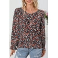 thumbnail image 1 of Women's Red V Cut Lace Patch Tie-up Ruffled Puff Sleeve Floral Blouse, 1 of 5