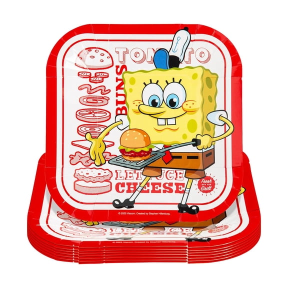 7" SpongeBob SquarePants Order Up Square Disposable Paper Dessert Plates – 8 Ct.