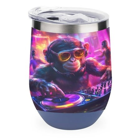 

Funny DJ Chimpanzee Orangutan Wearing Headphones 12oz Wine Tumbler with lid Stainless Steel Travel Mugs Double Wall Insulated Travel Coffee Cup Wine Glasses One size