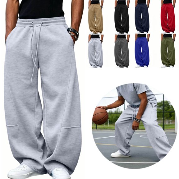 Moocorvic Men's Wide Leg Baggy Sweatpants, Elastic Drawstring Waist, Relaxed Fit Casual Sweat Pants for Streetwear Lounge Daily Gym Hangout Wear
