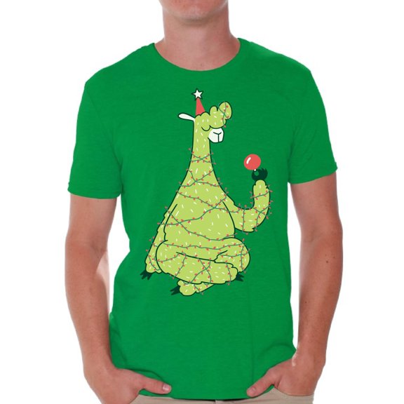 Christmas Tree Shirt Xmas Gifts for Him Lama Men's Tee Happy Holidays Merry Xmas T-Shirt