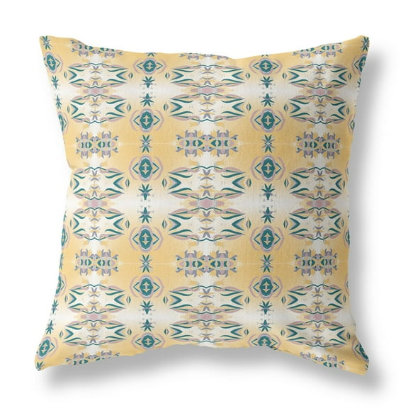 Flowers of Strength Faux Suede Fabric Throw Pillow in White and Yellow 16x16