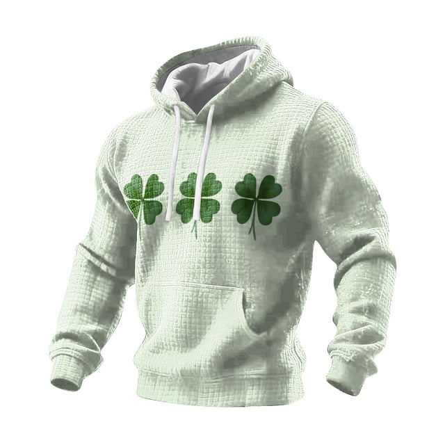 Tauxra Chandail à Capuchon Imprimé de la Saint-Patrick pour Hommes, Col Rond, Style de Rue, Haut à Cordon, Chandail à Manches Longues pour Hommes avec Motif Graphique, Coupe Ample Décontractée, Hauts Rétro