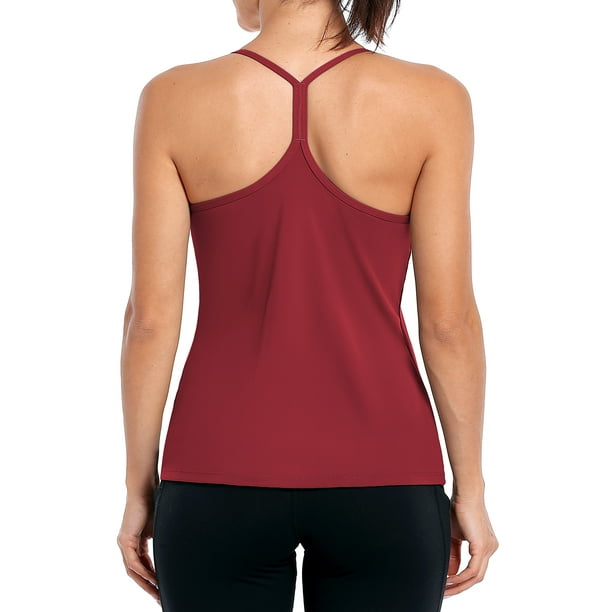 Women s Workout Tank Tops with Shelf Bra Spaghetti Strap Racerback Athletic Yoga Cami Shirt Walmart