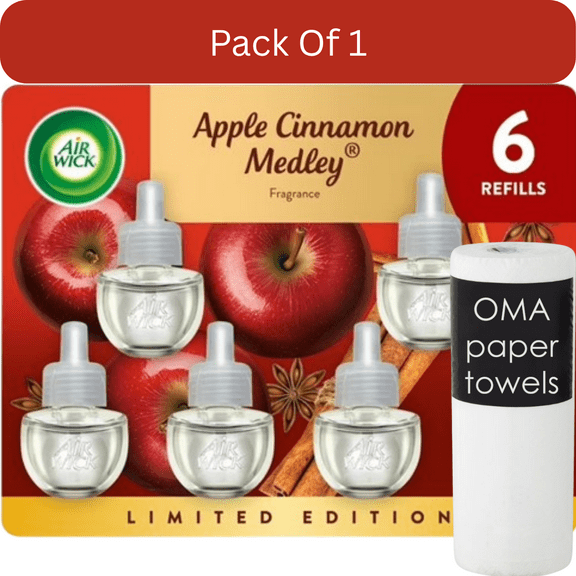 Air Wick Plug-in Scented Oil Refill – 6 Count Apple Essential Oils-With Paper Towel By OMA