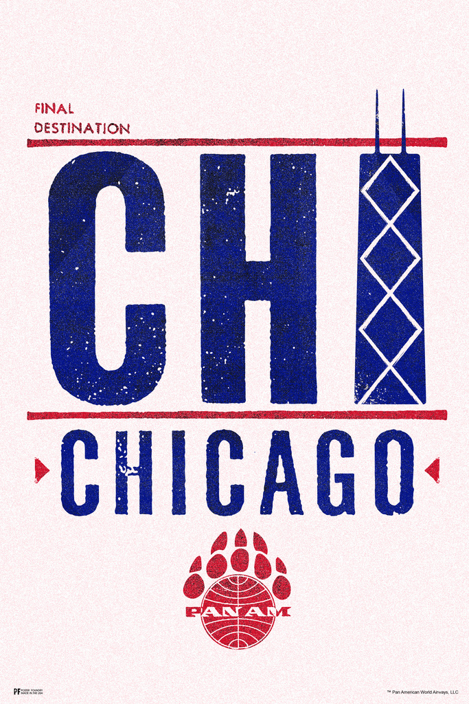 Chicago CHI Ohare Airport Code Pan Am Logo Windy City American Vintage Travel Ad Airline