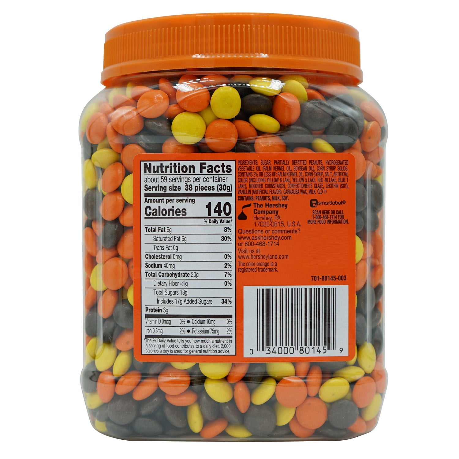Reese's Pieces Peanut Butter Candy, 62oz