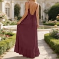 thumbnail image 5 of Women Summer Dresses Casual Loose Fit Sleeveless Spaghetti Strap Backless V-Neck Oversized Solid Color Pleated Maxi Dress Robe Classic Dailywear Vacation Beach Sundress, 5 of 7
