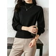 thumbnail image 5 of Chic Half Turtleneck Long-Sleeved Bottoming Shirt Top, Black, Large, 5 of 5