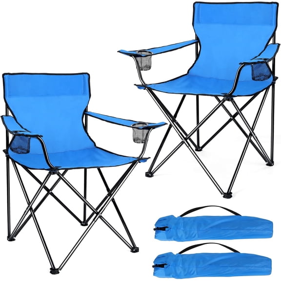 Portable Camping Chair, Outdoor Lawn Folding Chairs for Adults, Heavy Duty Large Foldable Chairs for Beach, Fishing, Tailgating Outdoor Sport, 2 Cup Holders & Carry Bag