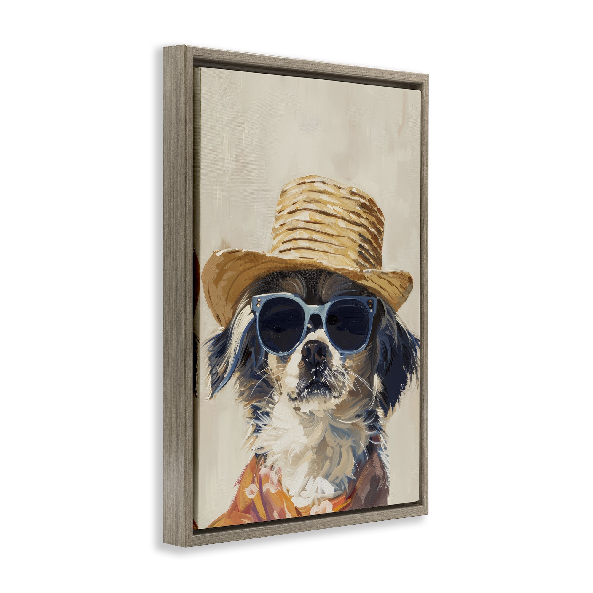 Stupell Industries Beach Vacation Pup Animals & Insects Painting Brown Floater Framed Canvas Art Print Wall Art, 21 x 31