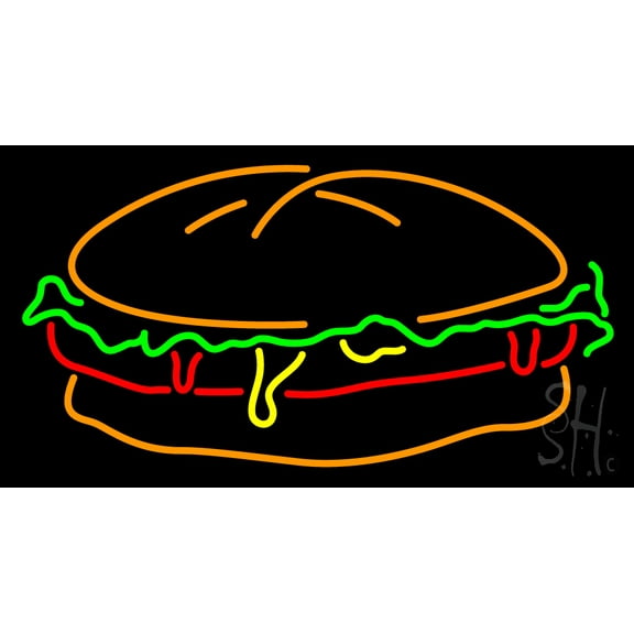 Burger LED Neon Sign 20 x 37 - inches, Black Square Cut Acrylic Backing, with Dimmer - Bright and Premium built indoor LED Neon Sign for restaurant window and interior decor.