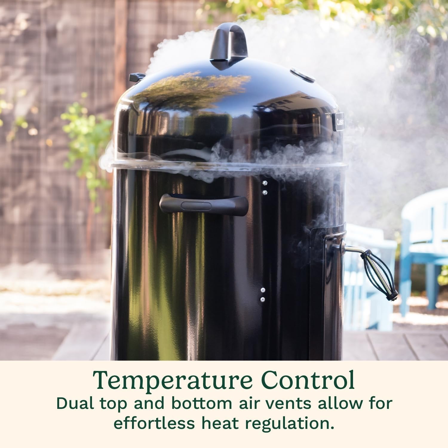 Cuisinart Charcoal Vertical Food Smoker with Integrated Thermometer, Water Bowl, Dual Vents, Chrome Plated Grates