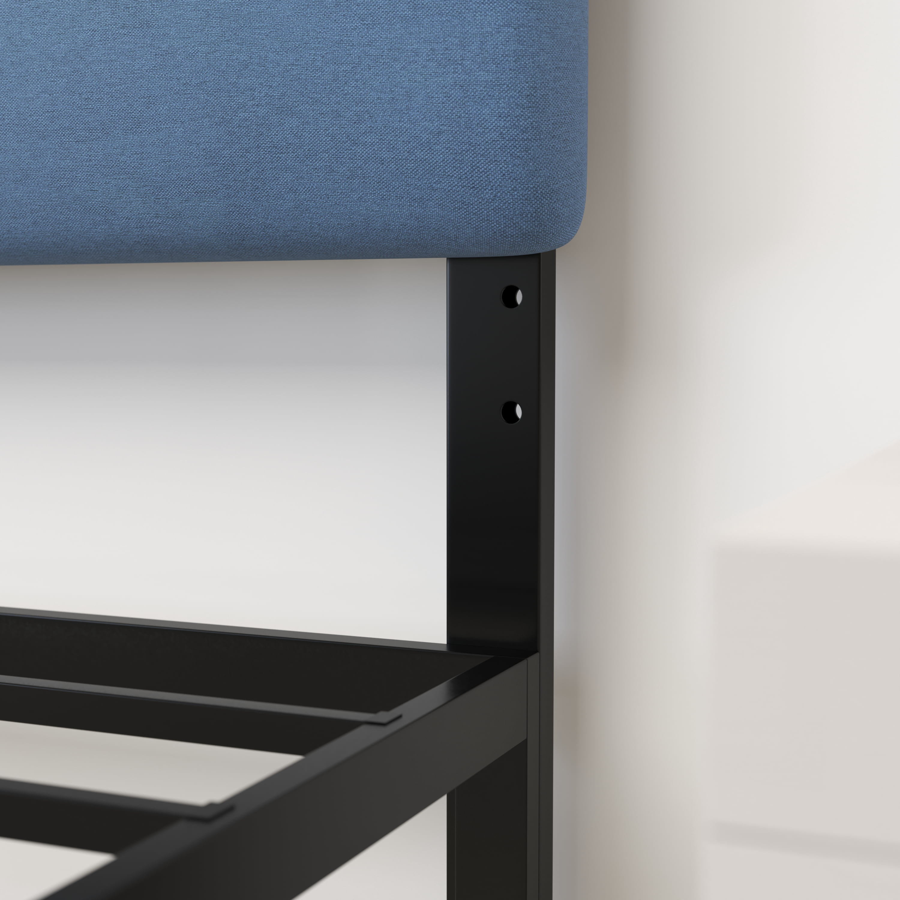 Merrick Lane Queen Headboard with Blue Tufted Fabric Upholstery and Powder Coated Metal Frame