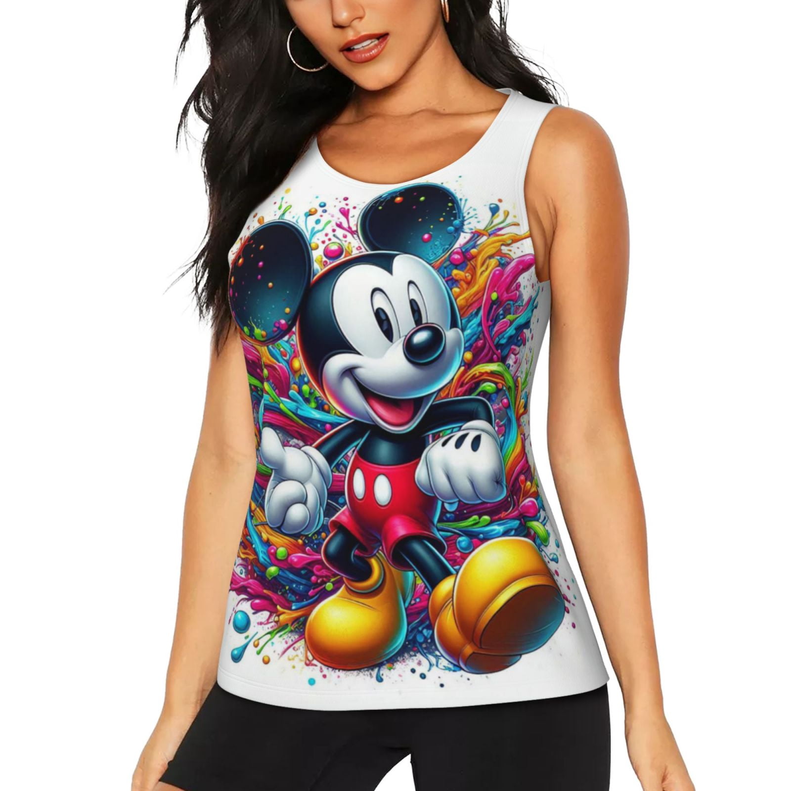 Débardeur Sans Manches Mickey Mouse et Minnie Mouse Dessin Animé Mignon pour Femmes Fille-TG