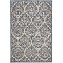 SAFAVIEH Beach House Lennox Damask Indoor/Outdoor Area Rug Cream/Blue, 5'3" x 7'6"